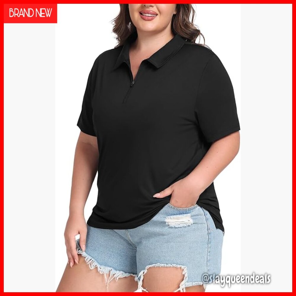 Plus Size Zip Up Golf Polo Shirt Stretchy Activewear XL-5XL